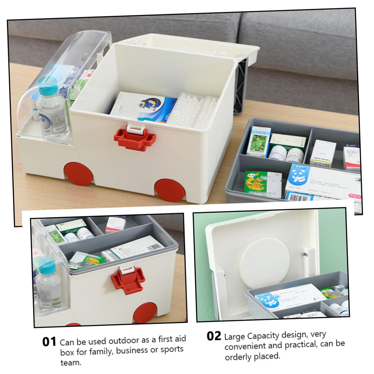 TOYANDONA Caja de Almacenamiento para Medicamentos Caja Primeros Auxilios Capacidad Grande PP As Asa Ergonómica Portátil Uso Viajes Exteriores