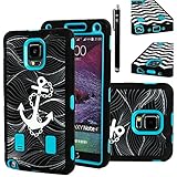 Note 4 Case, E LV Galaxy Note 4 Case Cover - Shock-Absorption / High Impact Resistant Full Body Hybrid Armor Protection Defender Case Cover for Samsung Galaxy Note 4 with 1 HD Screen Protector, 1 Stylus and 1 Microfiber Cleaning Cloth -ANCHOR BLUE