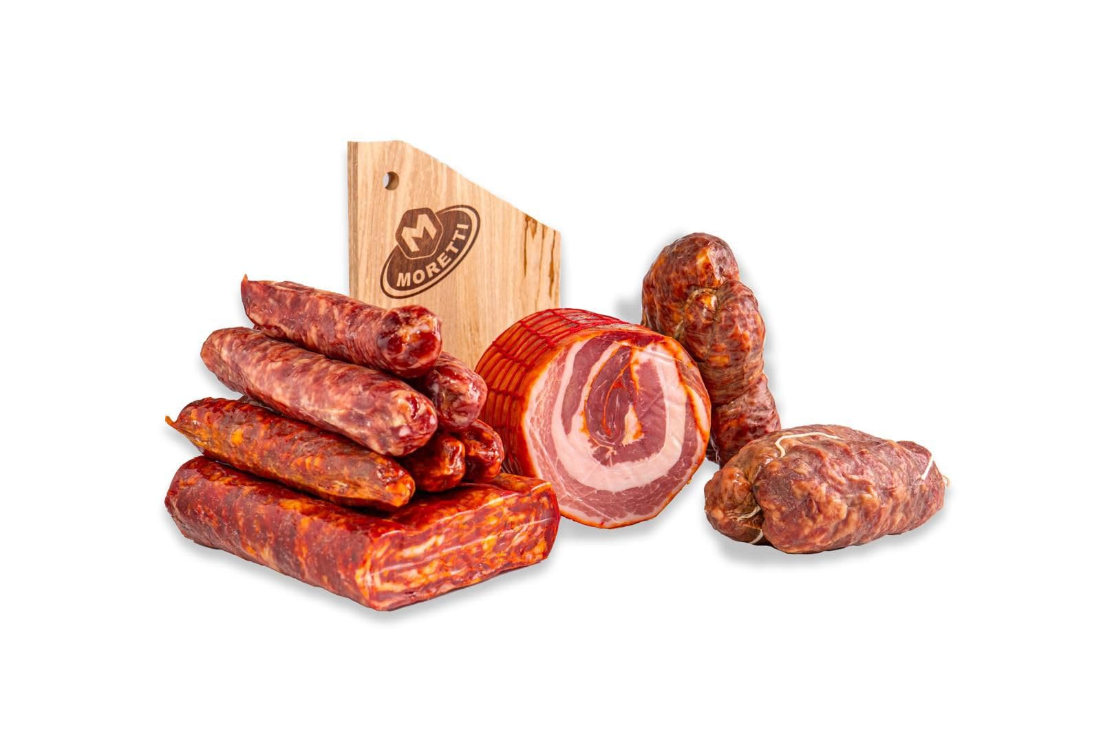 Moretti® Handgemachter Geschenkkorb mit Wurstwaren und Käse – Perfekt für Weihnachtsgeschenke 2024, Sommerpicknicks und Aperitifs – Beinhaltet Geschenke (GESCHENKKORB AUS KALABRIEN)