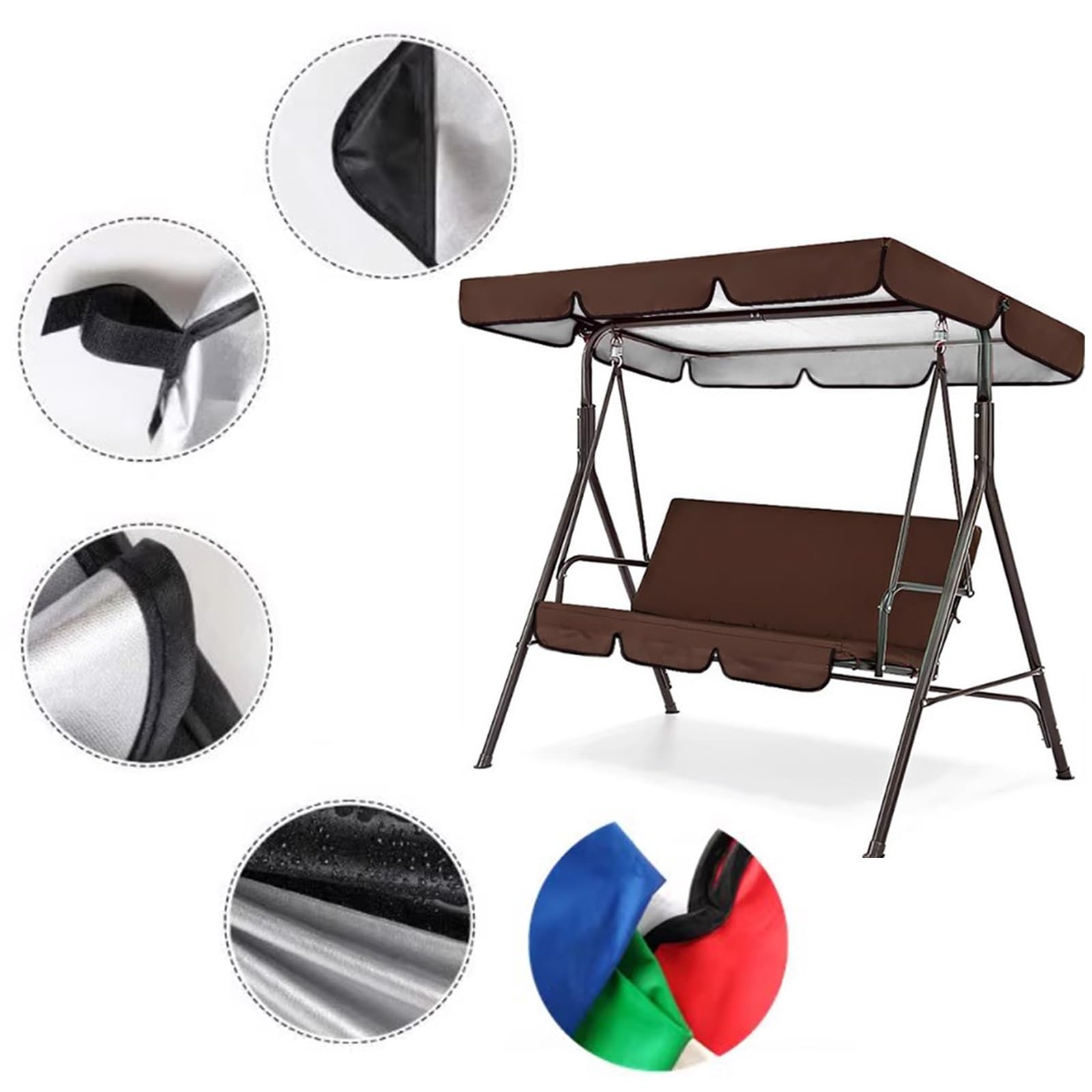 Funda impermeable para columpio de patio, funda de repuesto para hamaca de jardín, 248,9 x 185,4 x 18 cm, color marrón café, protección duradera para exteriores, resistente a los rayos UV, resistente