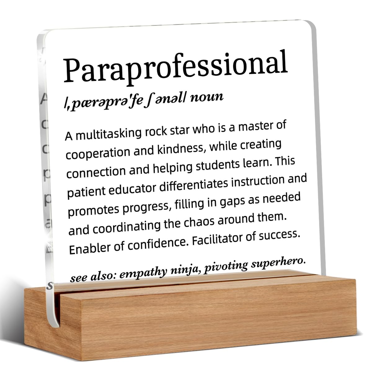 Paraprofessional Gifts, Paraprofessional Definition Gift, Thank You Gifts for Paraprofessionals, Desk Decor Acrylic Sign, 4 x 4 Inches
