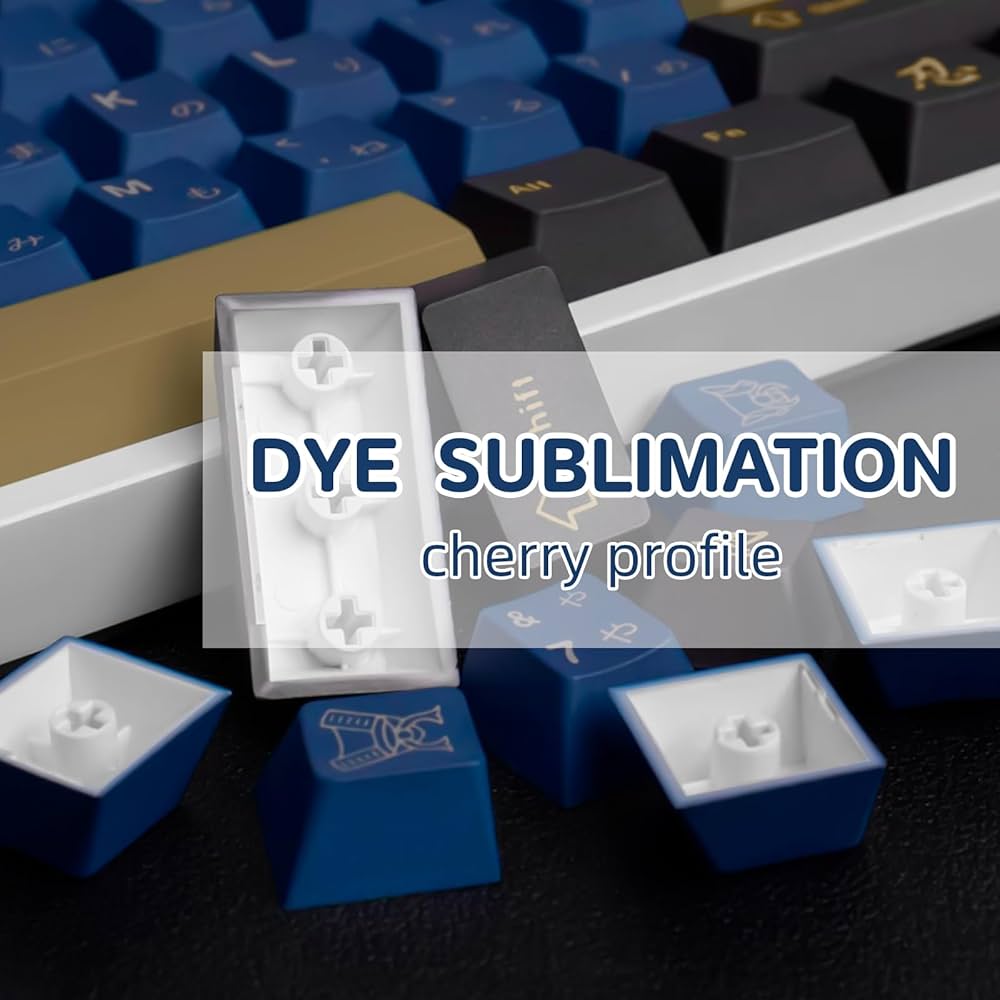 JOLINTAL 129-Key Blue Japanese Keycaps, Custom PBT 60% Anime