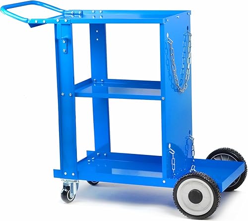 Carro de soldadura resistente para MIG TIG soldador cortador de plasma estante de 3 niveles con almacenamiento de tanque, azul