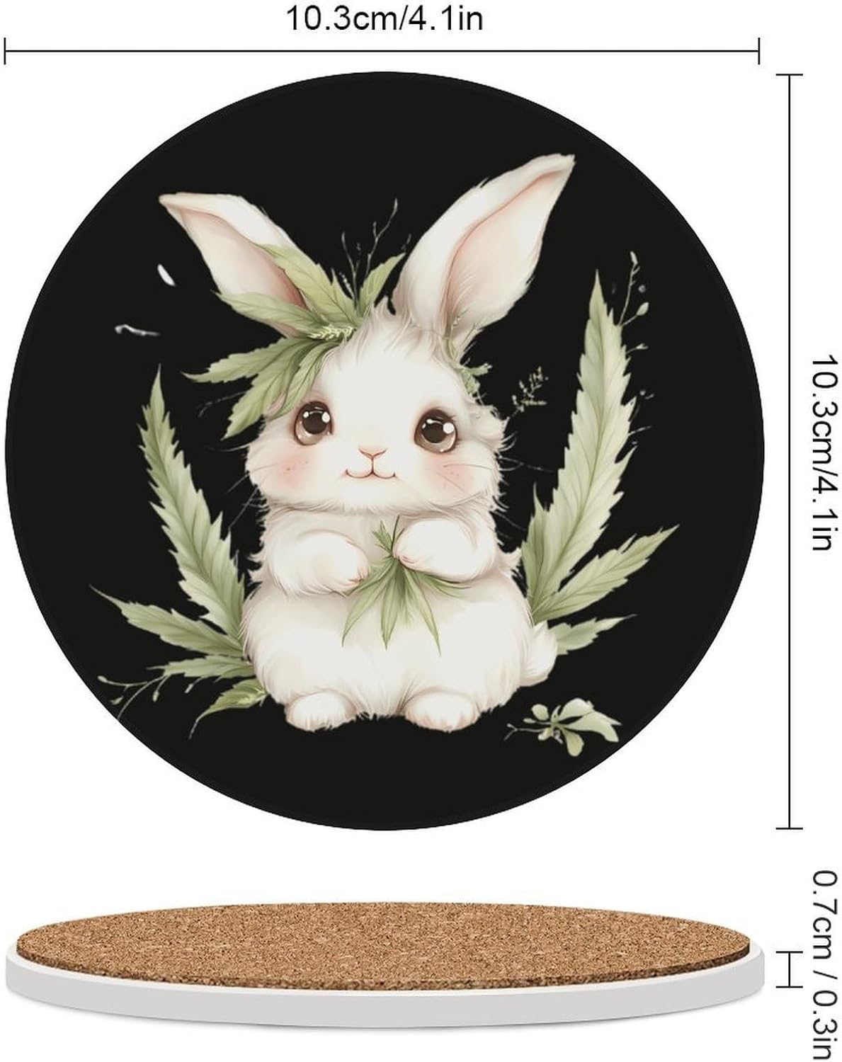 Cute Weed Rabbit Funny Round Ceramic Coasters for Drink Absorbent Cup Holders Tabletop Protection