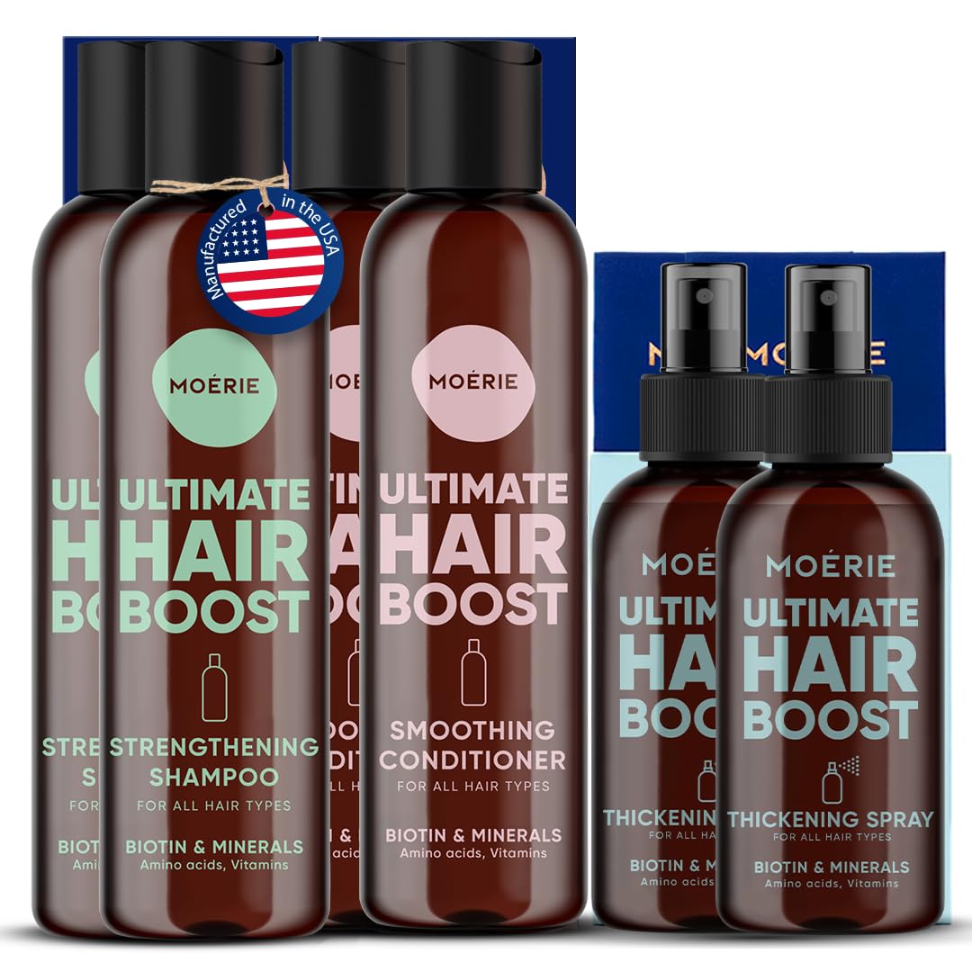 Moerie Mineral Shampoo and Conditioner Plus Hair Growth Spray Set – Ultimate Hair Care Pack – For Longer, Thicker, Fuller Hair - Volumizing Hair Care