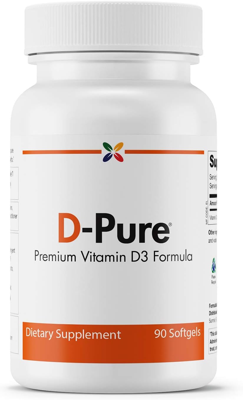 Stop Aging Now - D-Pure Formula 125 MCG - Premium Vitamin D3 5000 IU with Safflower Oil - Muscle, Teeth and Bone Health, Heart Health, and Immune Support - 90 Softgels