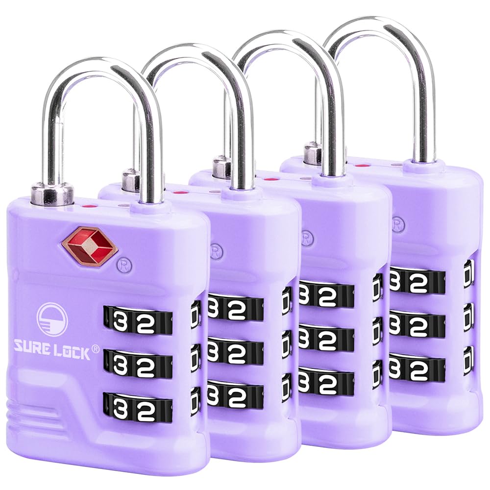 SURE LOCK TSA Approved Luggage Lock, Purple, 4 Pack