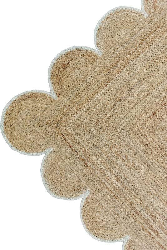 Mahima Jute Scalloped Rug Bohemian Rug Decor Rug Handwoven Rug Custom Rug Decorative Rug (Off White, 5x7 ft)