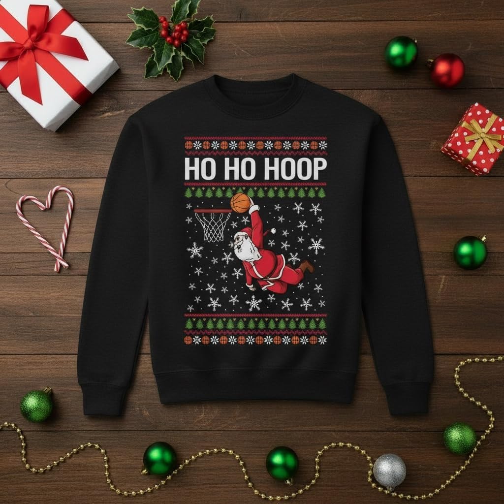 Tstars Merry Swishmas Basketball Ugly Christmas Sweatshirt Kids Youth