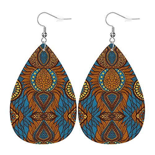 Zthll Pu Leather Teardrop Earrings For Women,African Print Pattern Western Earrings For Girls Gift Drop Dangle Earrings #TOP8