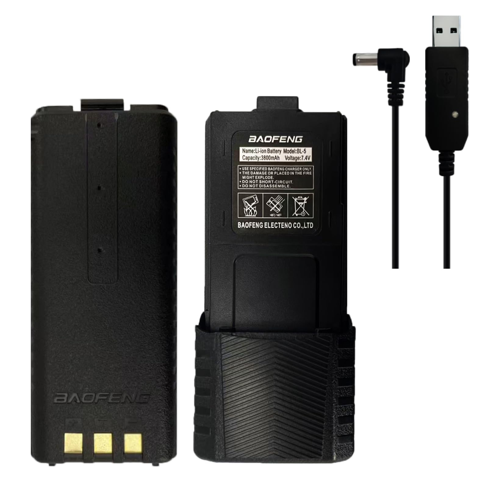 UV-5R BL-5 Two Way Radio Battery 3800mAh Enlarge DC7.4V Battery Compatible with F8HP UV-5X3 RD-5R UV-5RTP UV-5R Plus Walkie Talkies with 2.5mm Direct Charging Cable