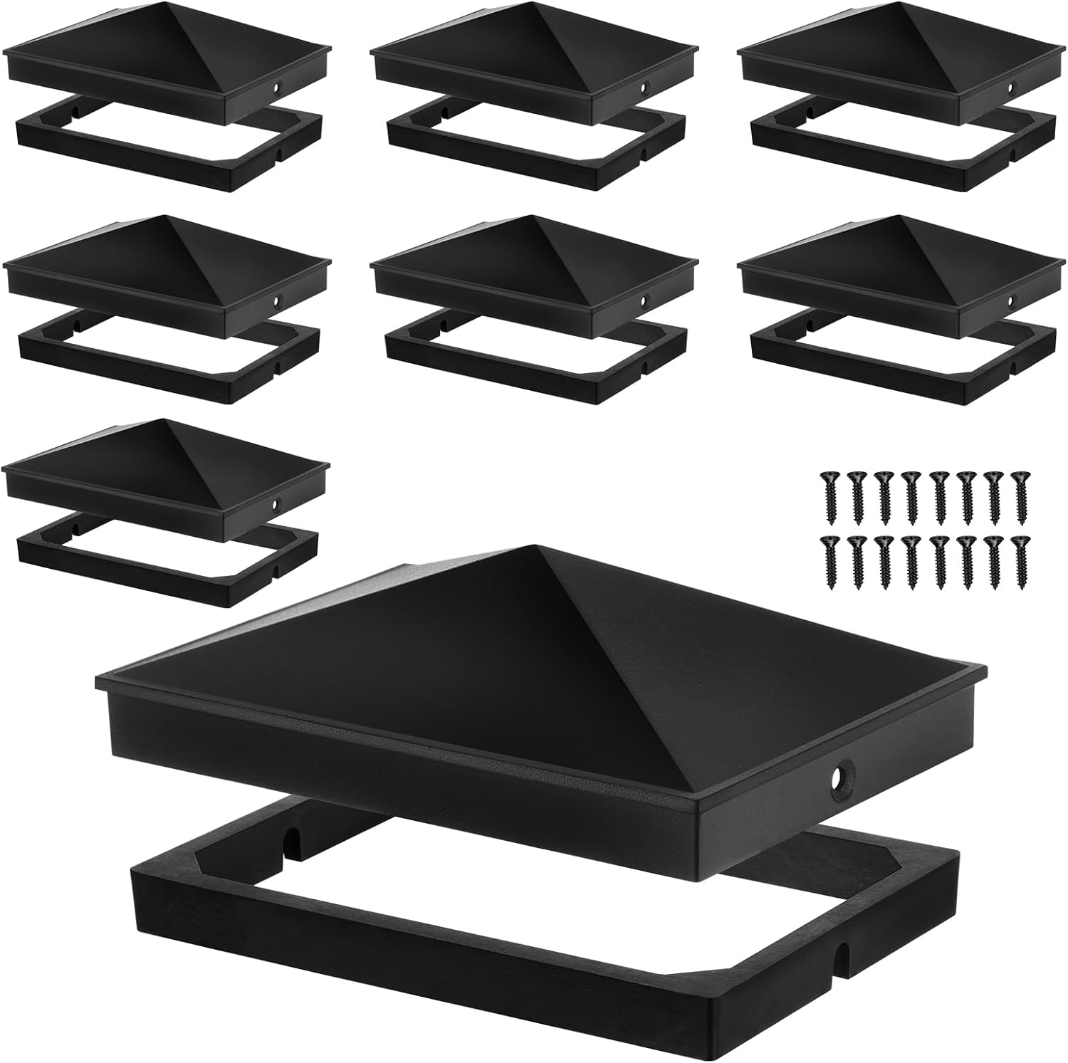 Dunzy 4 x 6 Heavy Duty Aluminum Pyramid Post Caps Fit 4 x 6 & 3.5" x 5.5" Nominal Wood Posts Black Matte Powder Coated Finish for Fence Deck Corridor Includes Stainless Steel Screws(4 Pack)