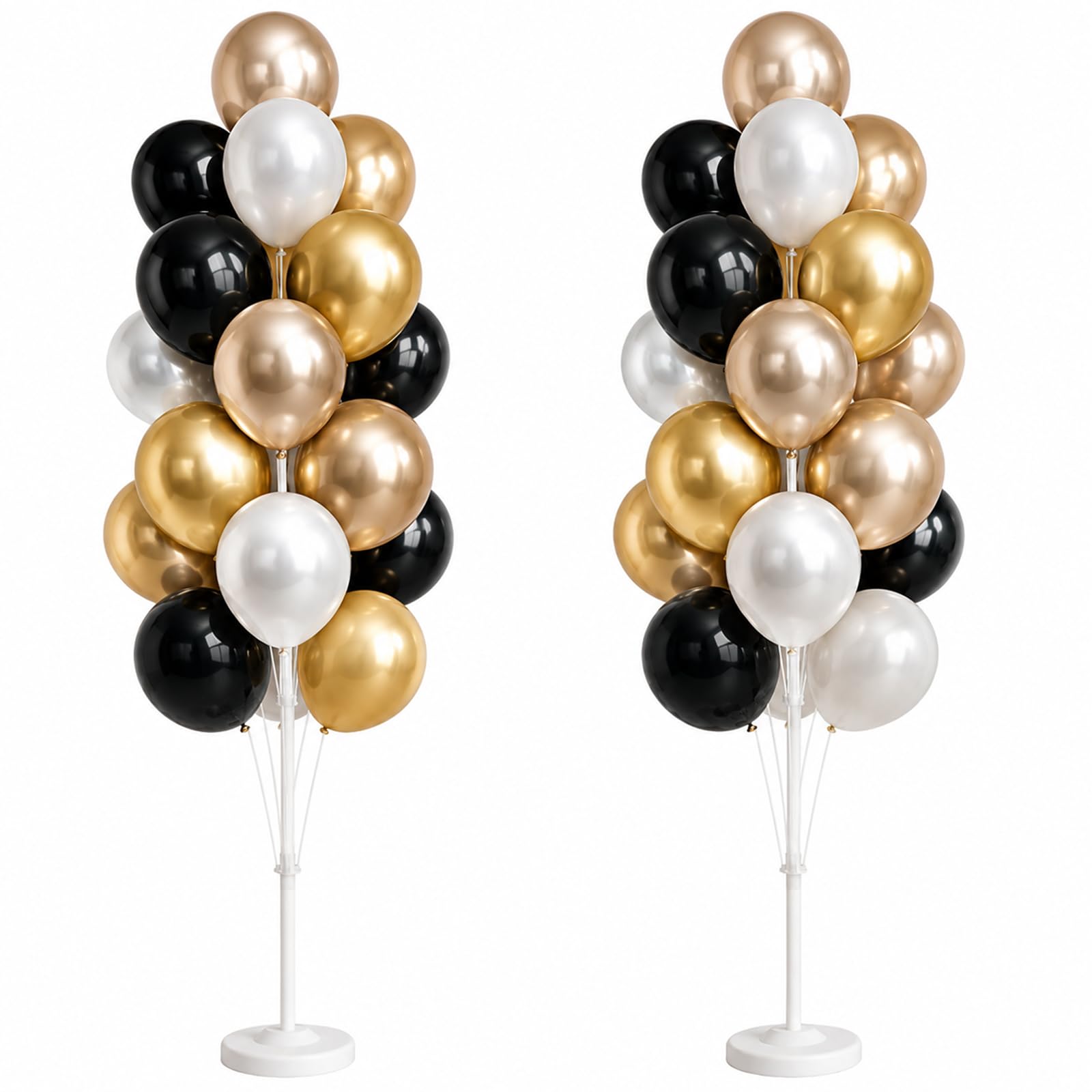 Juego de 2 torres de globos negros y dorados con base, poste para decoración de fiestas
