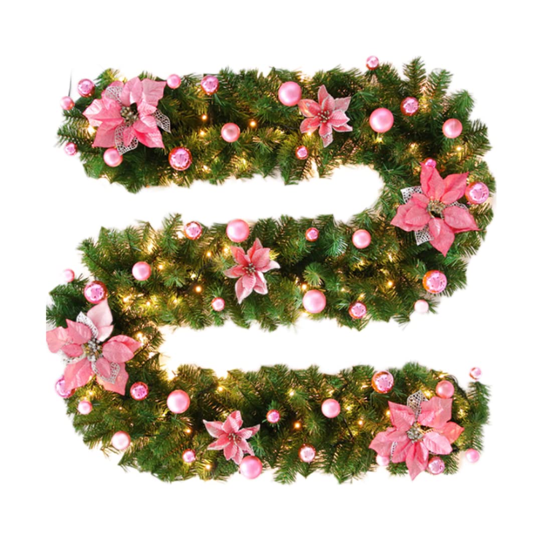 Decoraciones de guirnaldas de Navidad LED Ronda de Navidad pre iluminada with Lights Flower Garland Wreath para chimeneas de escaleras Decoración de Interior y Exterior