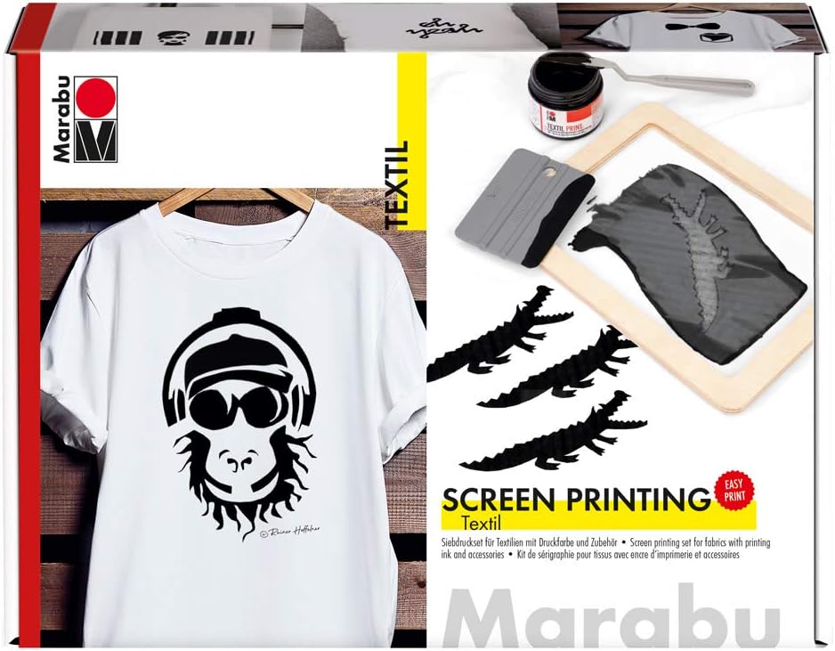 Marabu Textil Screen Printing Set, Carbon Black, (974), Single Set, For Fabric Painting, Printing Of Coloured Fabrics