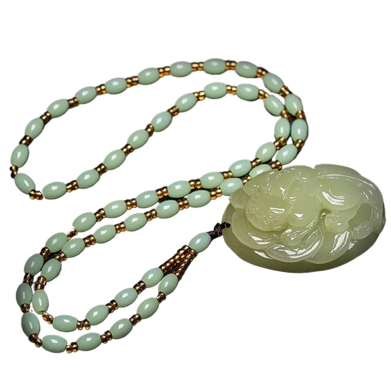 Ciondoli in Giada, Collana con Ciondolo Pixiu, amuleto Feng Shui