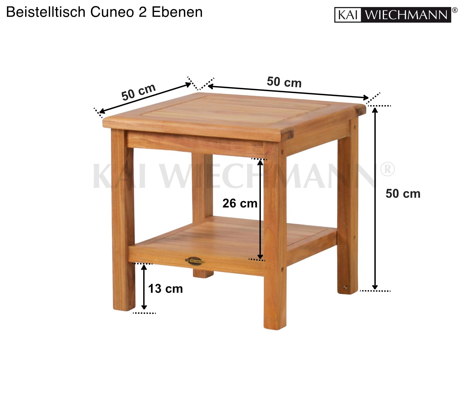 Kai Wiechmann Teak Beistelltisch 50 x 50 cm hochwertig wetterfest 2 Ebenen