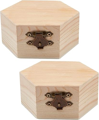 Miniatura 1 de GORGECRAFT 2 cajas de madera sin terminar hexagonal, caja de almacenamiento de madera con tapa con bisagras y cierre frontal para bricolaje,