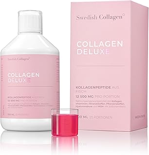 Swedish Collagen - Collagen Deluxe 500 ml flüssiges Kollagen | 12.500 mg Meereskollagen mit Hyaluronsäure, Vitaminen und Mineralien für Haare, Haut und Nägel