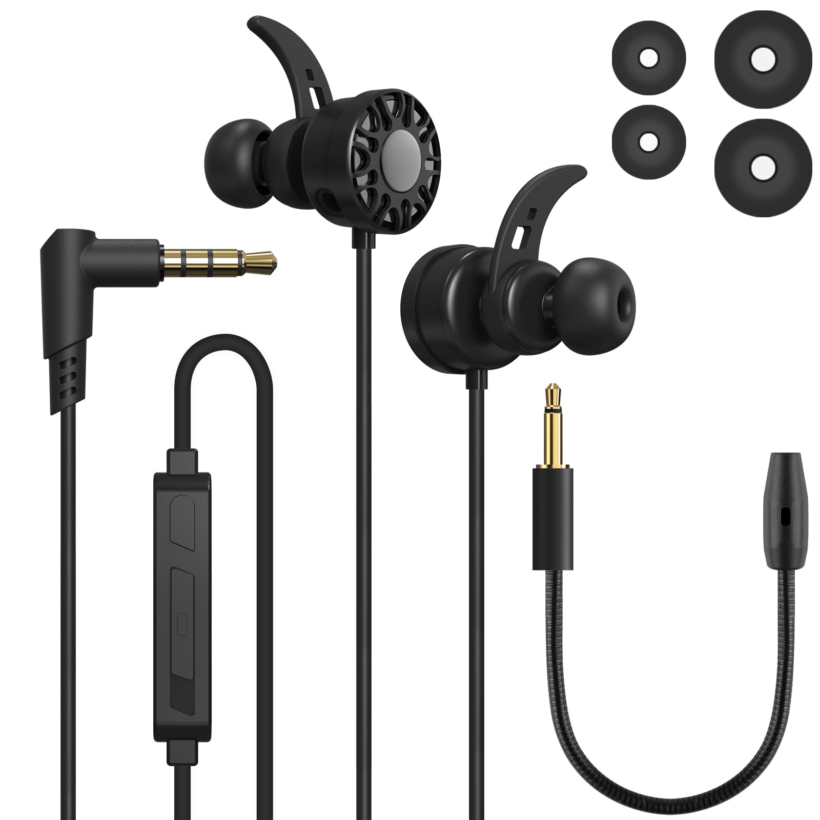 GEEKRIA 3.5MM Gaming Headset, in-Ear Pluggable, Earplugs with Microphone and Volume Control, for Mobile Phones, Tablets, Laptops, Etc (Black)