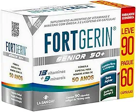 Fortgerin Senior 50+ (Leve 90 Pague 60 Cápsulas) - 13 Vitaminas e 9 minerais, Fórmula especial para homens acima de 50 anos. Contém Boro e Licopeno