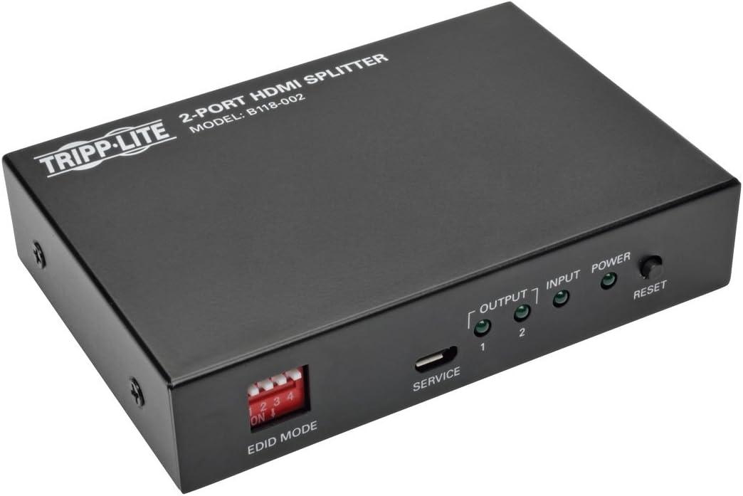 Tripp Lite 2-Port HDMI Splitter, 1 In 2 Out, Video & Audio, 1080p @ 60Hz (B118-002),BLACK