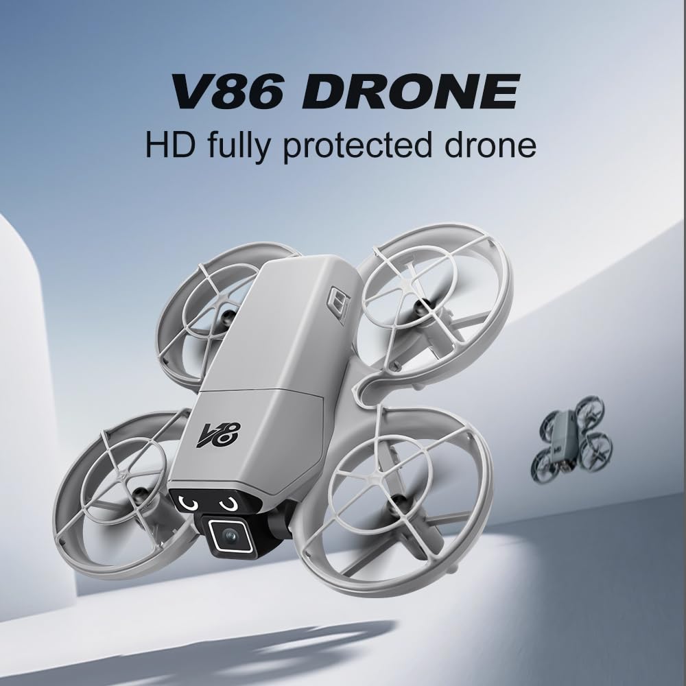 RC Small Drone with Dual Cameras, Light Eyes, All-Round Propeller Guard, Altitude Hold, One-Key Takeoff, 3D Flips, 2 Batteries, Intelligent Obstacle Avoidance, Remote Control Helicopter Airplane, Hovering, APP Control, LED Lights, for Beginners FPV Palm Takeoff Mini Quadcopter (Gray-White)