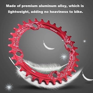 Bike Chainring, 32/34/36/38T Single Bike Chainring, 104 BCD Round Shape Single Chain Ring for Most Road Bike Mountain Bike(Red 36T)