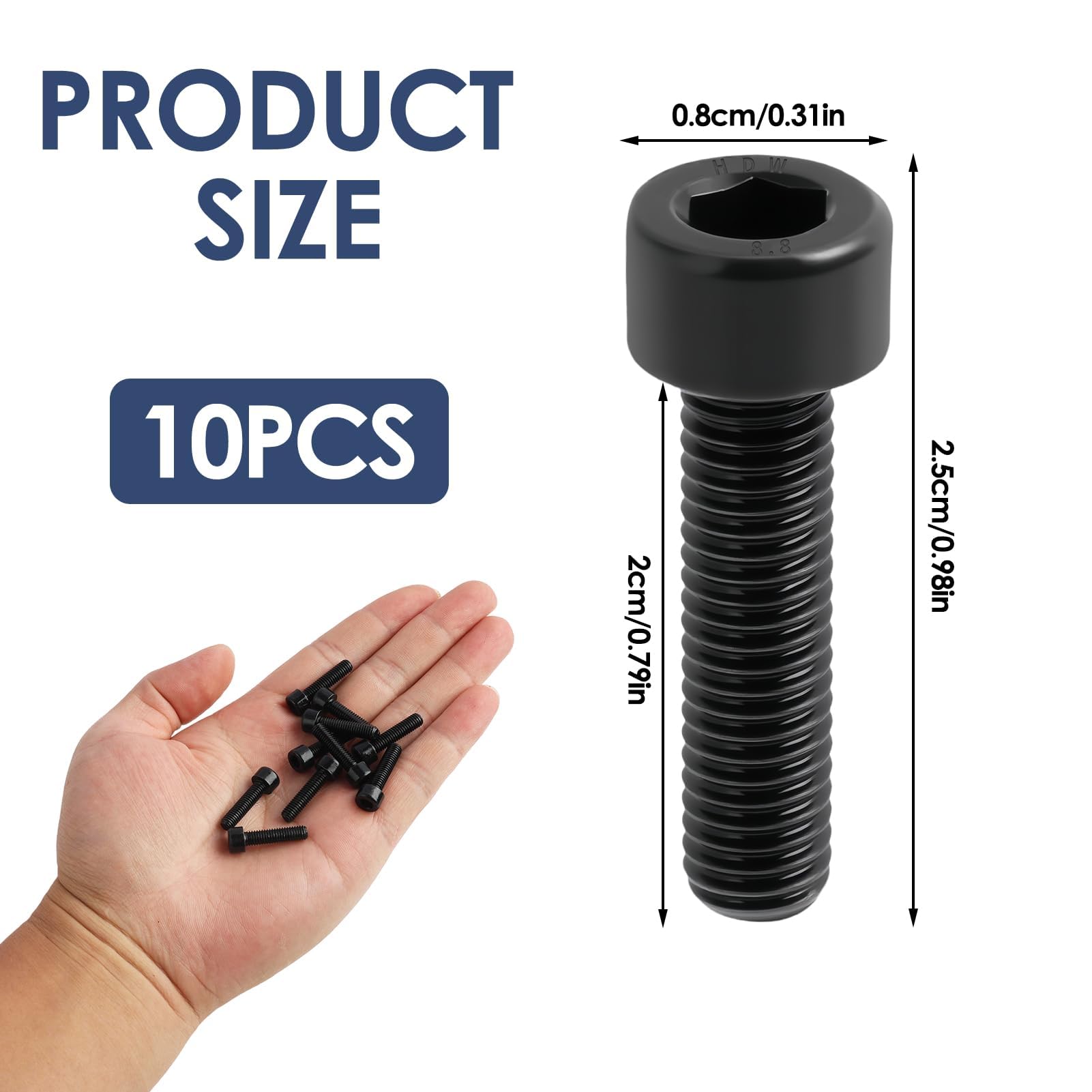 Set de 10 Tornillos M5x20mm para Bicicleta, Arandelas, Pernos Alta Resistencia Freno Disco, Vástago, Negro