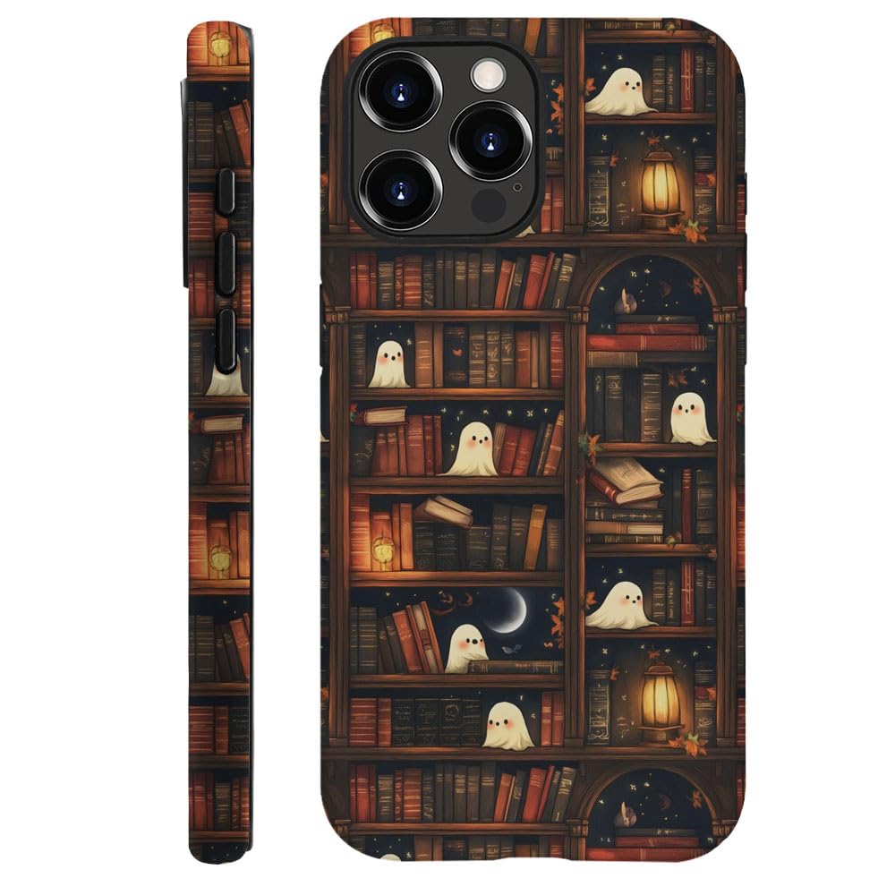 Generic Case Compatible with iPhone 16 Pro Max - Hybrid Durable Shockproof Phone Cover,Cases for Woman Girl - Cute Books Ghost Halloween