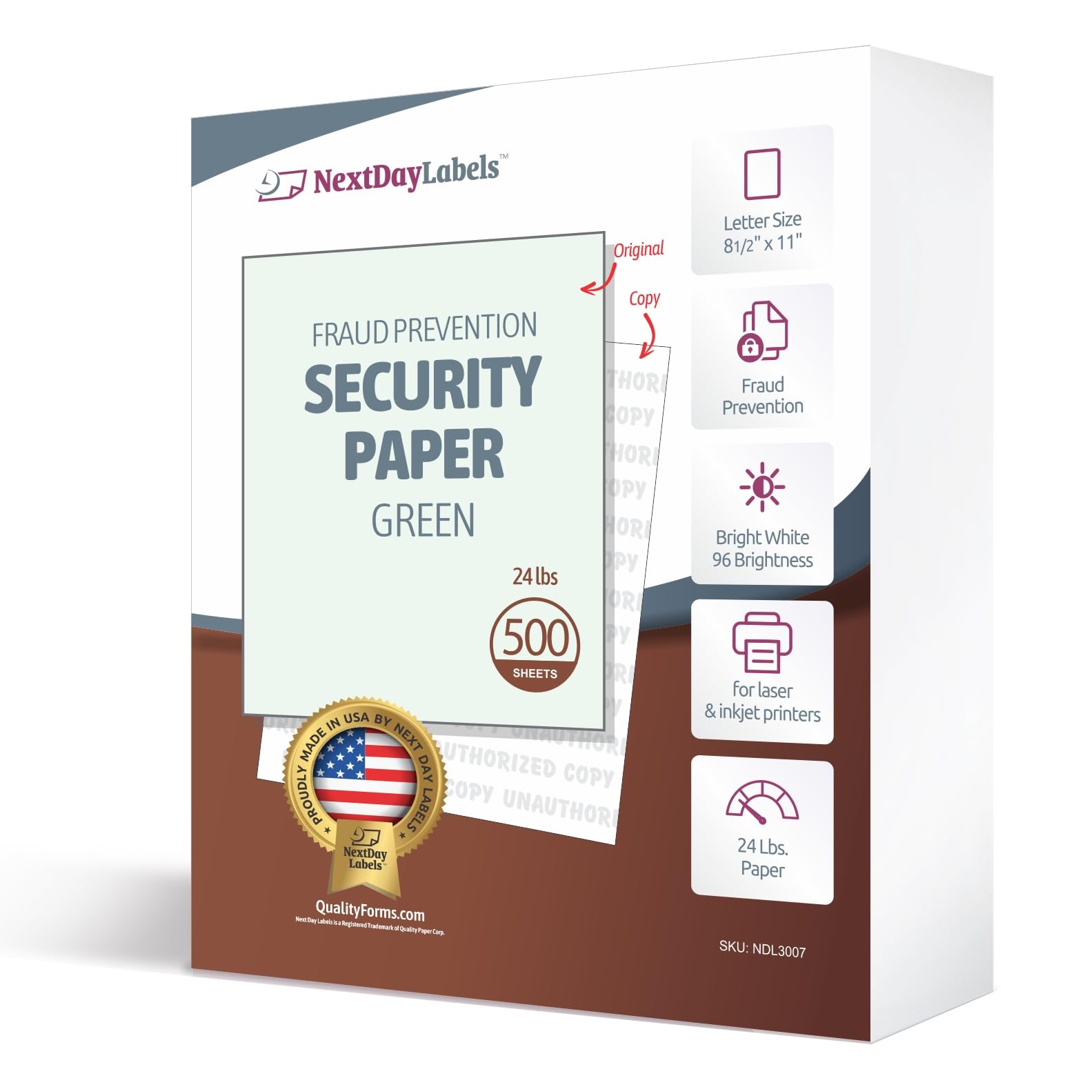 NextDayLabels Unauthorized Watermark Green Security Paper - Pack of 500