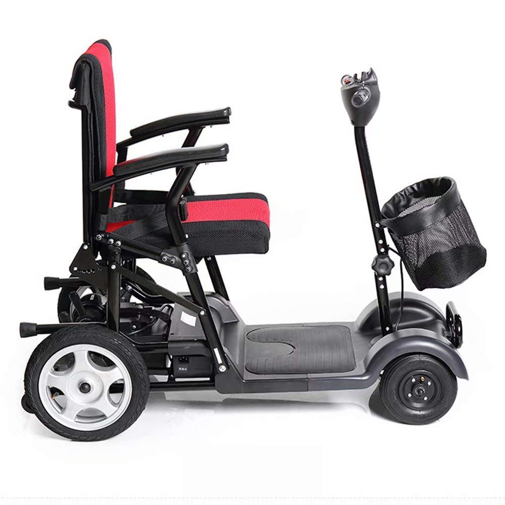 Sedia a rotelle elettrica leggera pieghevole, schienale con ruota antiribaltamento regolabile, 23 km, batteria al piombo-acido da 24 V con borsa di stoccaggio Scooter