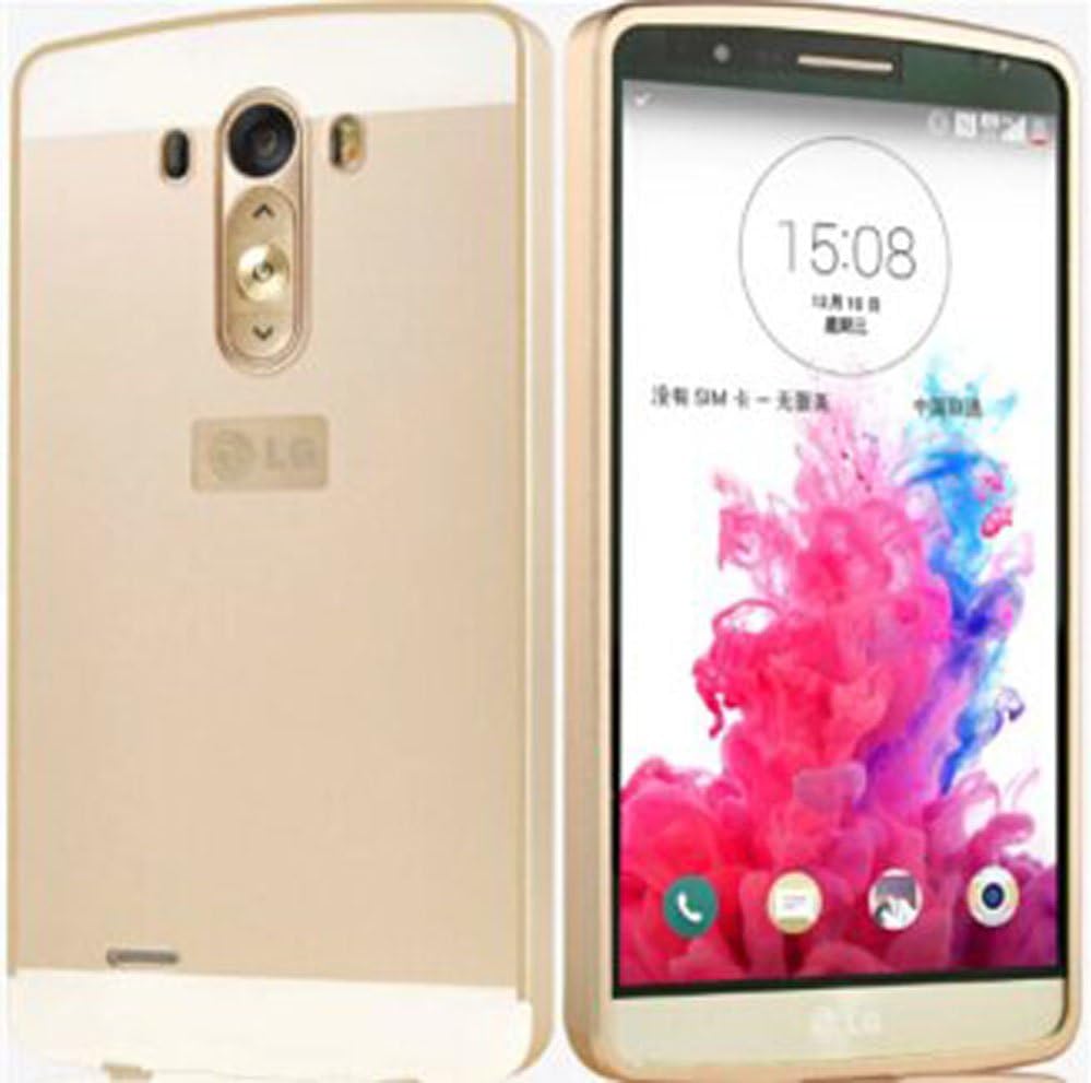 LG G3 Case, PC Hard Phone Back Case+0.7mm Ultra Thin Metal Protective Aluminum Frame Bumper Phone Shockproof Cover Case LG Optimus G3 D855 D850xFF08;Gold) by FLY11G