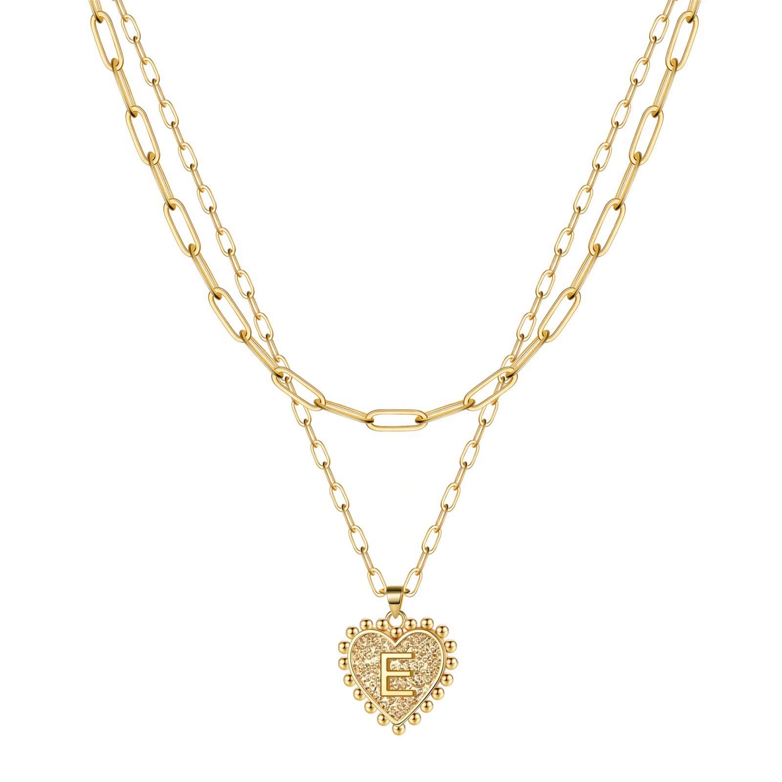 IEFSHINY Gold Layered Initial Necklaces for Women Girls, 14K Gold Plated Dainty Heart Initial Pendant Necklace Layering Choker Paperclip Link Chain Layered Necklaces for Women Jewelry Teen Girl Gifts