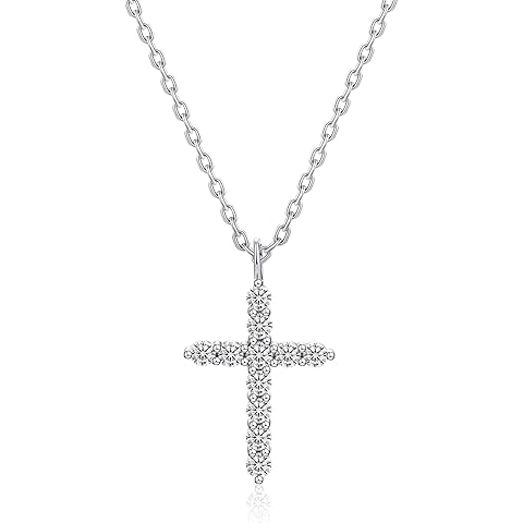 IMOLOVE Crucifix Necklace Men 0.5-1.2 CT Dainty 925 Sterling Silver Pendant Necklaces for Women Simple Trendy Moissanite Pendant Necklace with 18K Gold Plated