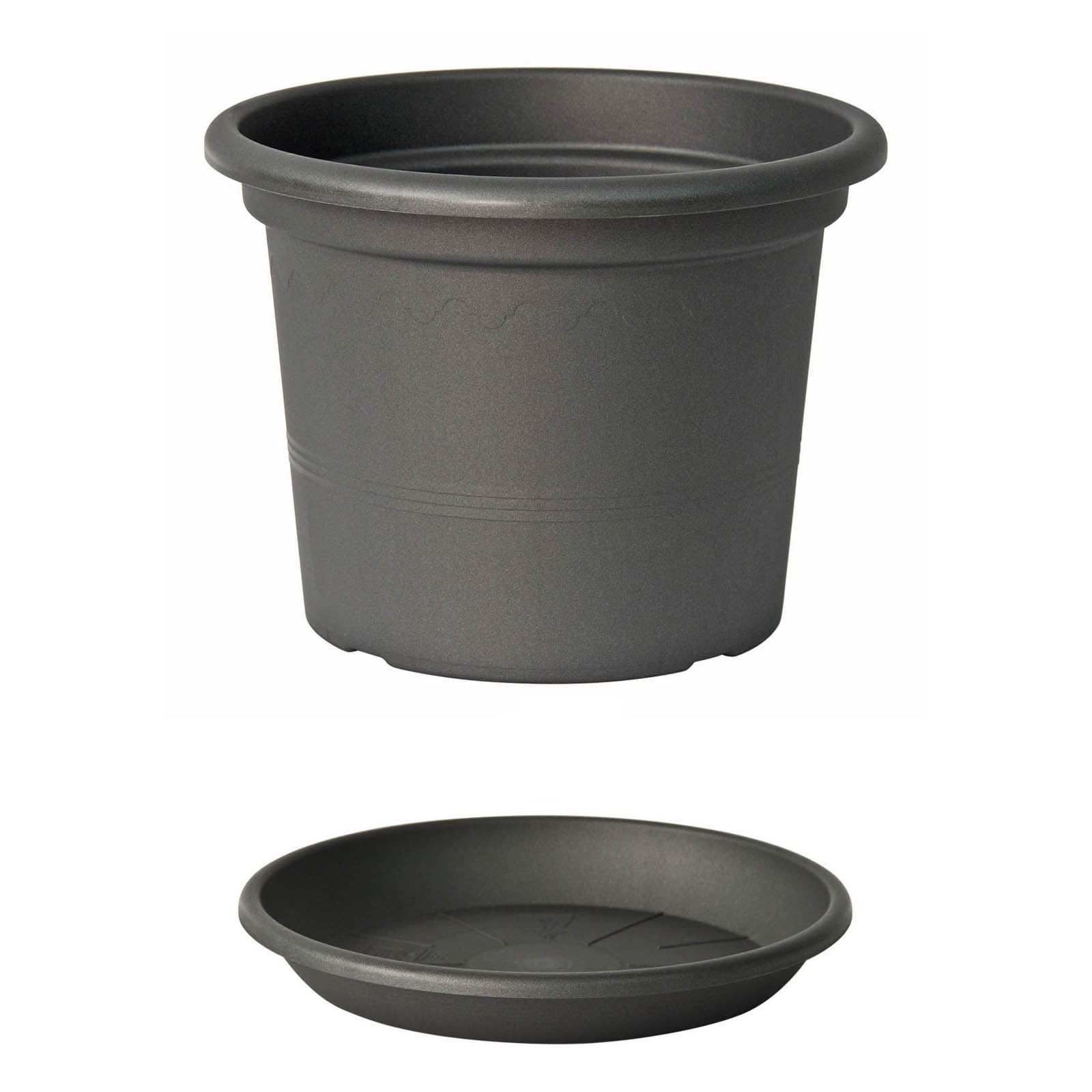 Euro3plast Geo Blumentopf mit Untersetzer Kunststoff 70 cm Ø rund in den Farbe Anthrazit – Taupe oder Terrakotta (Anthrazit)