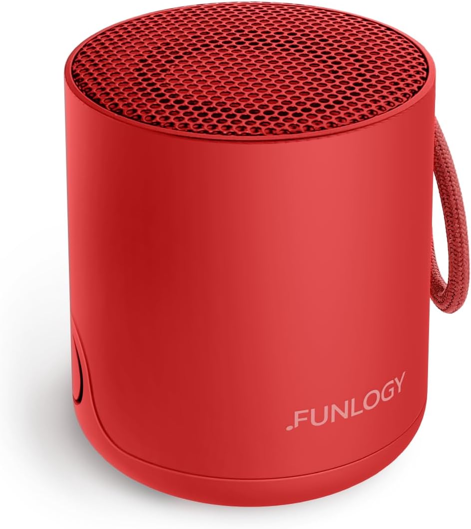 FUNLOGY Portable Mini2 Bluetooth Speaker, Wireless Portable Speaker with Deep Bass, IPX7 Waterproof, TWS Stereo Pairing, Built-in Mic, Small Speaker for Shower, Outdoor, Travel, Red