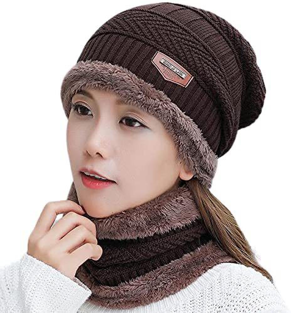 famkart Men Woolen Beanie Cap | Winter Knit Hat & Scarf Set | Cold Weather Accessory | Lightweight & Warm Winter Cap (Brown)-picture-28
