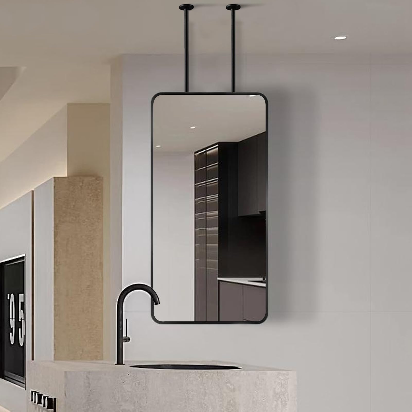 SXFSDOU Rectangle Shower Mirror, Wall Home Gym Cloakroom Hallway Suspended Black Metal Framed Bathroom Mirror - Customizable Boom(50cmx70cm)