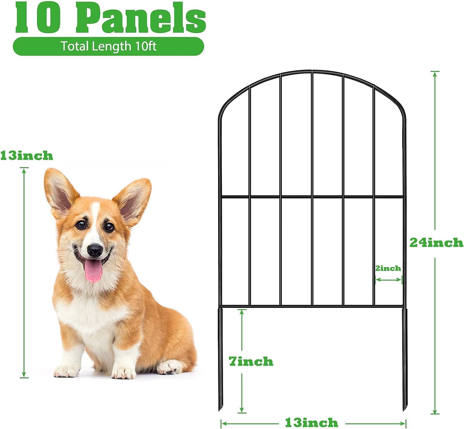 HEYOUTH 10 Pcs Vallas de Jardín, Valla de Estanque 330*61CM, Decorativas de Acero, Recinto de Animales al Aire Libre, Metalicas Barrera para Perros