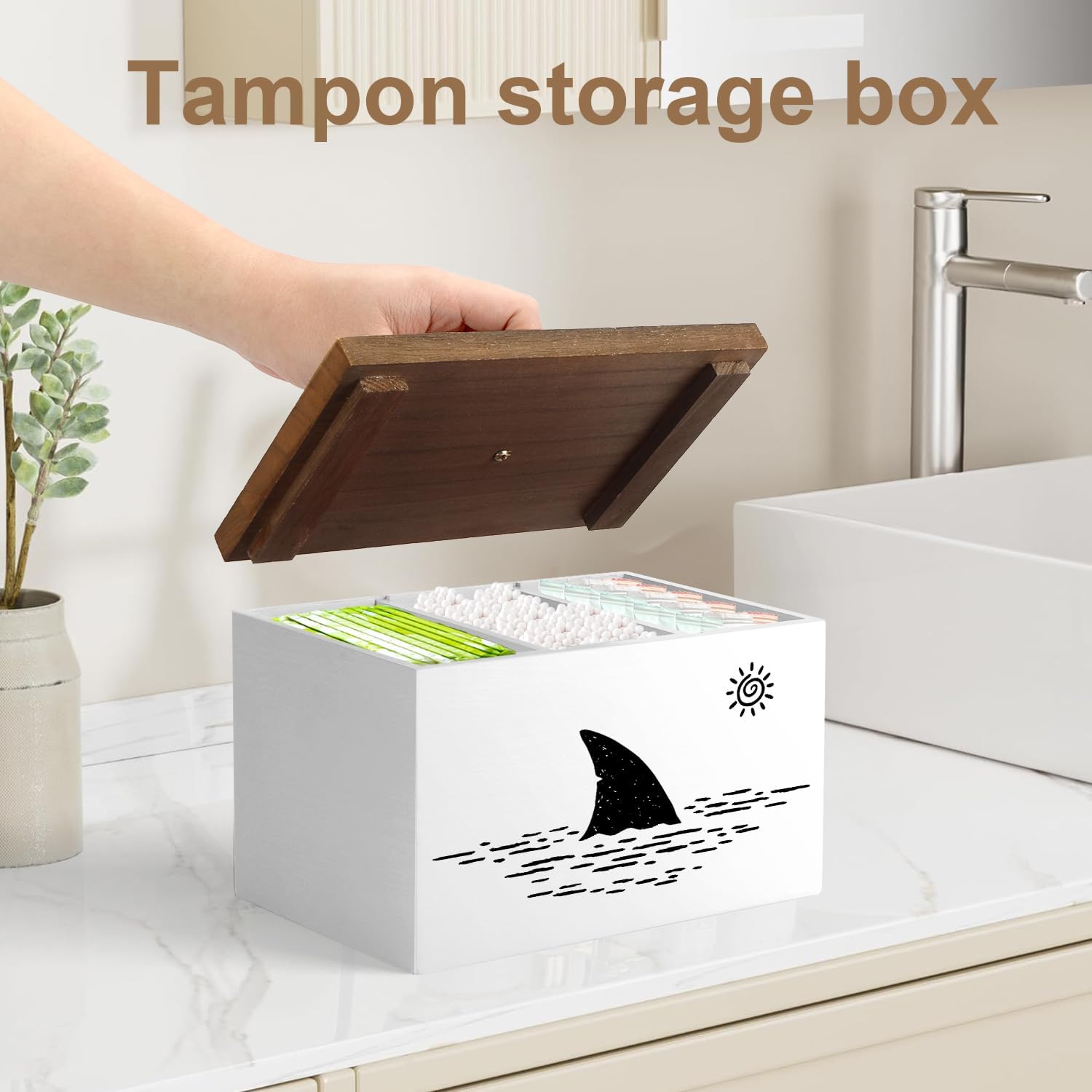 Tampon Holder for Bathroom,White Feminine Product Organizer,Girl Stuff Box for Bathroom,Pad and Tampon Organizer for Bathroom,Pad Holder for Bathroom,Shark Week Bathroom Organizer,Bathroom Accessories