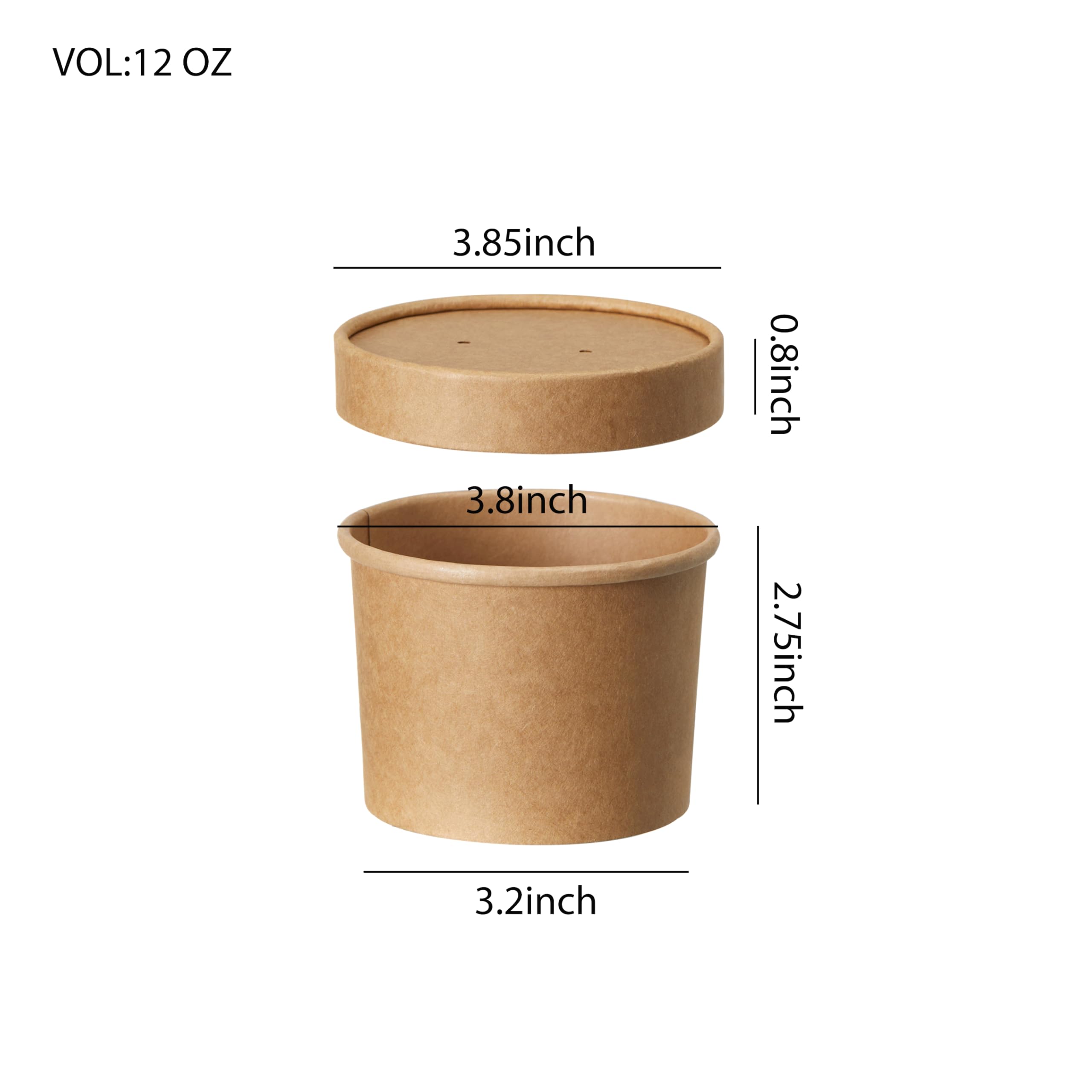 Bicchieri usa e getta in carta kraft con coperchi, contenitori per alimenti in carta, bicchieri per gelato, ciotole da asporto per cibi caldi e freddi, confezione combinata (250 set) (Kraft