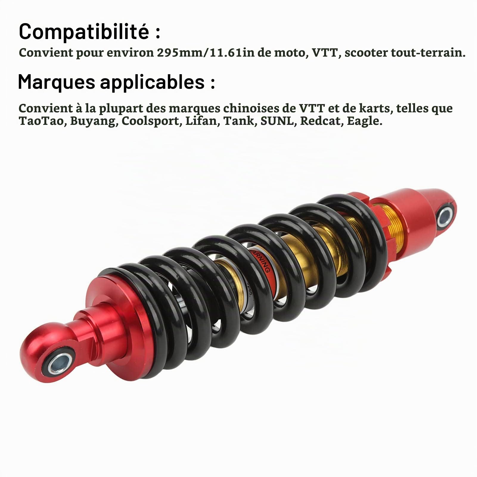 Amortisseur Moto 295mm Amortisseur Suspension Arrière Moto Pour Dirt Pit Bike ATV QUAD Go Kart