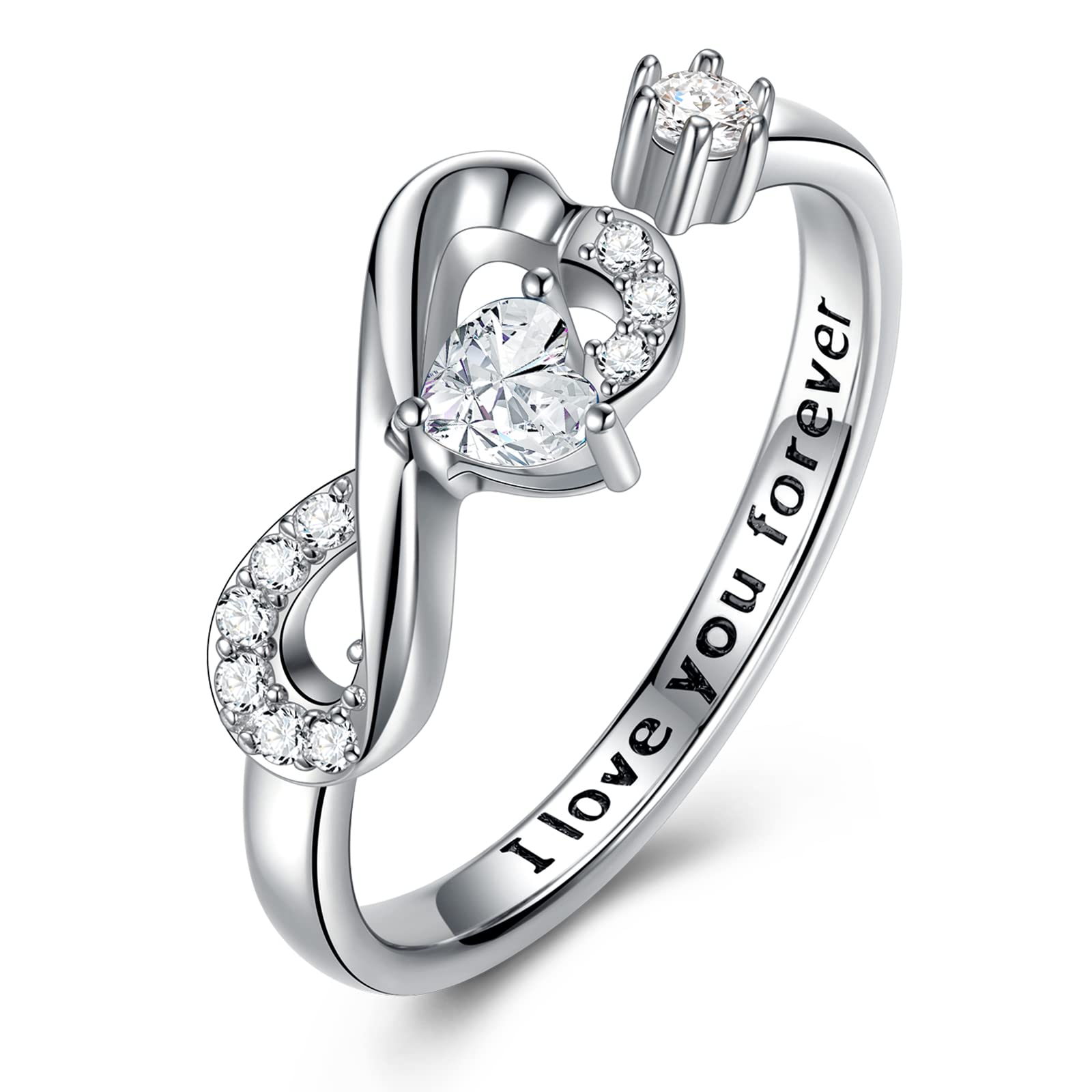 CRYSLOVE Anello Birthstone Cuore Regolabile Donna Argento 925 Ragazze Anello Cuore Regolabile Infinito Anelli Fortunata Banda Gioielli Regalo San Valentino Natale Festa della Madre Compleanno