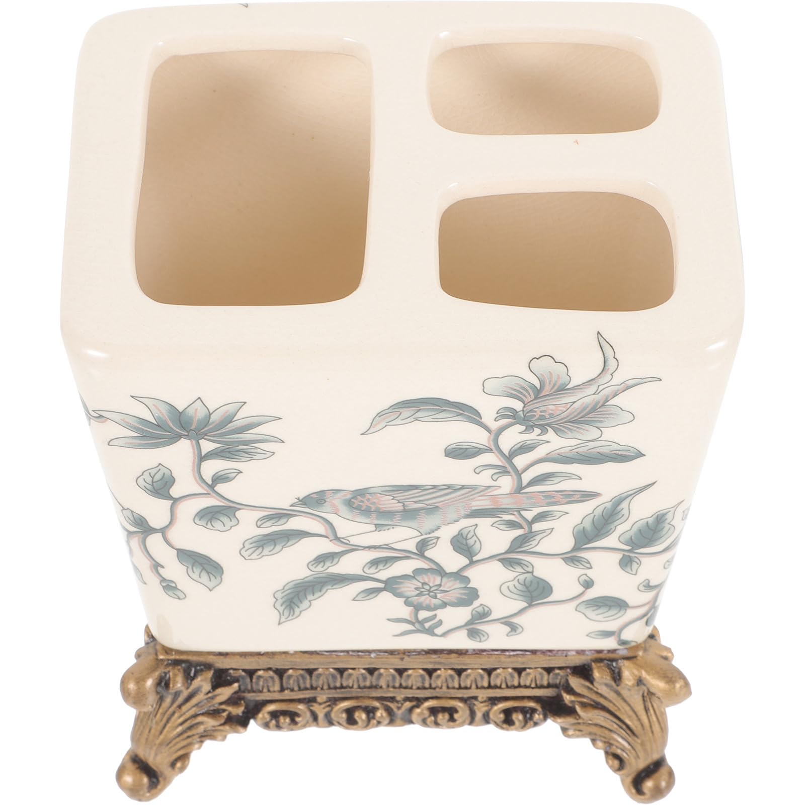 Porta Spazzolini in Ceramica Vintage Europeo da Tavolo | Base in Resina, Design Portatile Multifunzionale, Uso Cucina e Bagno Domestico