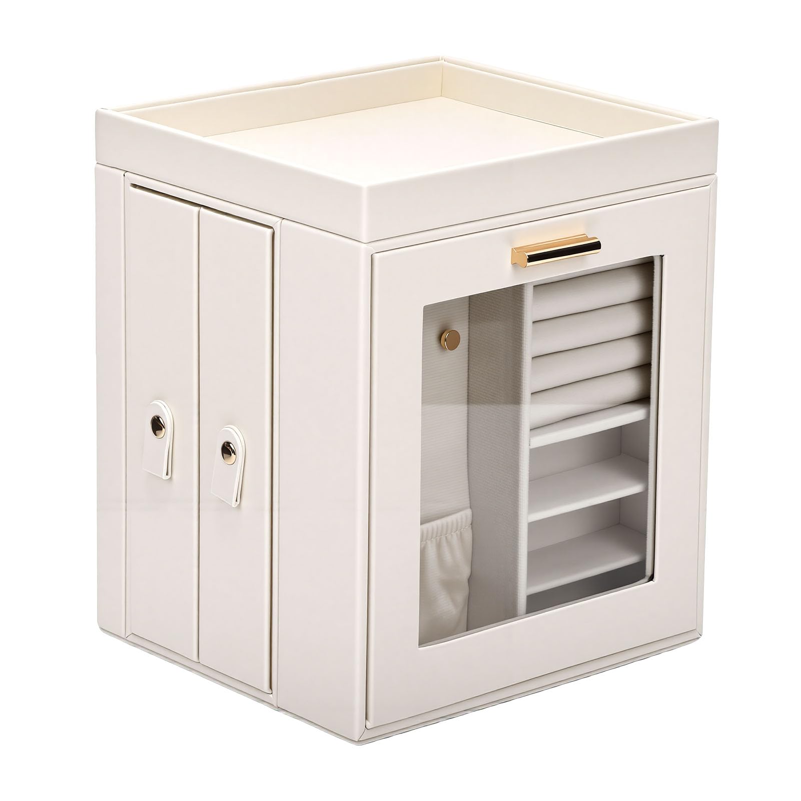 GLOGLOW Skórzany Organizer na biżuterię, Wielopoziomowy futerał do Przechowywania Biżuterii, Duża pojemność 18,5 X 16 X 21,5 Cm dla Kobiet Kolczyki Pierścionki Naszyjniki Skórzany Organizer na
