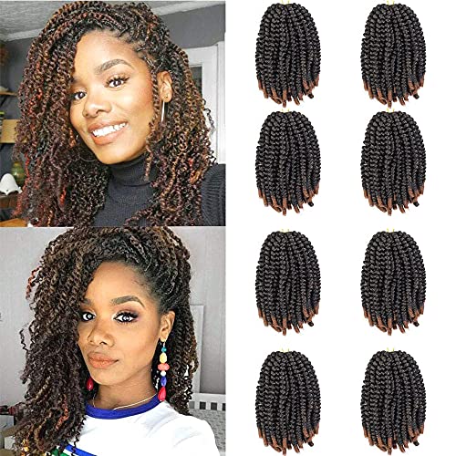 8 Pack Spring Twist Hair 8 Inch Ombre Bomb Twist Crochet Hair for Butterfly Locs Fluffy Spring Twist Braiding Hair Extensions 60g/pack (T1B/30)