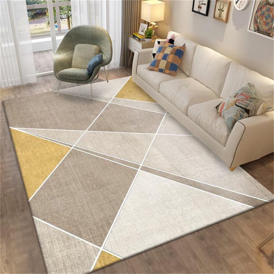 Tapis à poils courts géométrique doux et résistant pour salon moderne