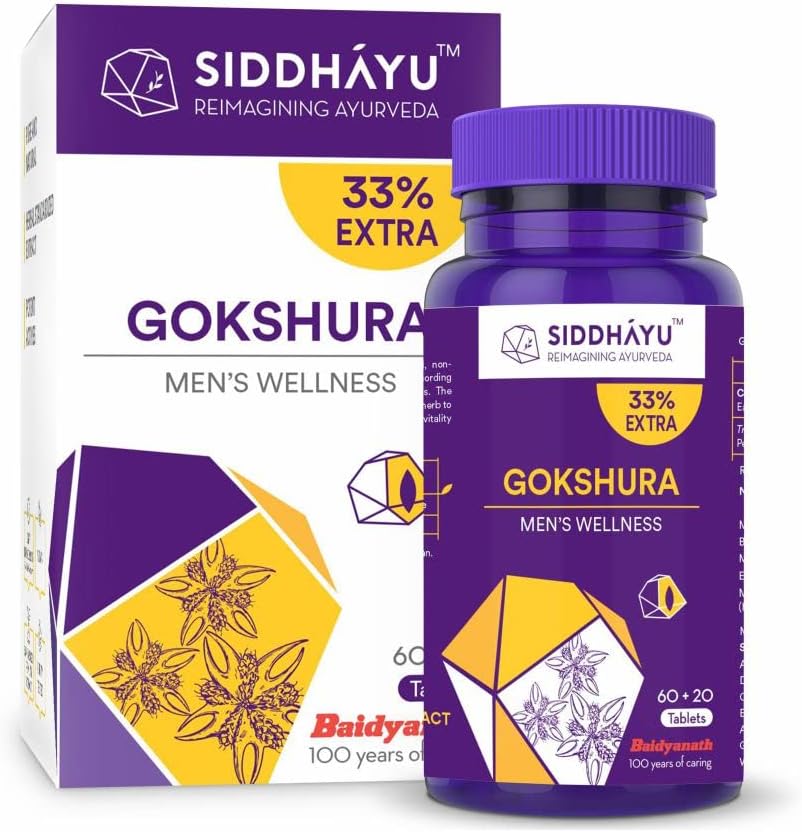 Siddhayu By Baidyanath Gokshura Tablet | Men's Wellness | Tribulus Terrestris | Enhances Immunity-Boosting and Strength | 60 + 20 Tablets (20 Pills Free)