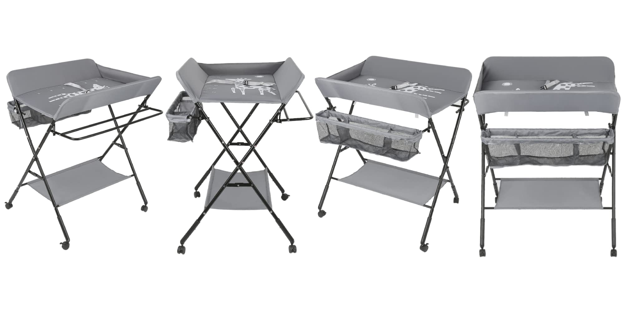 Cambiador Plegable y portátil, Cambiador con Ruedas y cinturón de Seguridad, Cambiador de Bebé, Altura Medible, Ahorro de Espacio, Altura Ajustable 92-95-98cm (Gris)